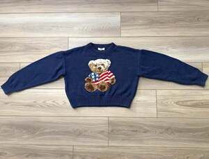 Grayson Threads Teddy Bear American Flag Sweater Womens Small Navy Patriotic